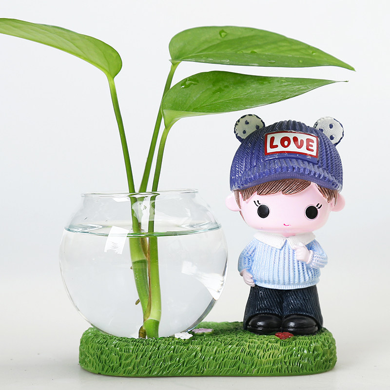创意可爱人物卡通动物小公仔绿萝花水培书桌客厅卧室家居小摆件