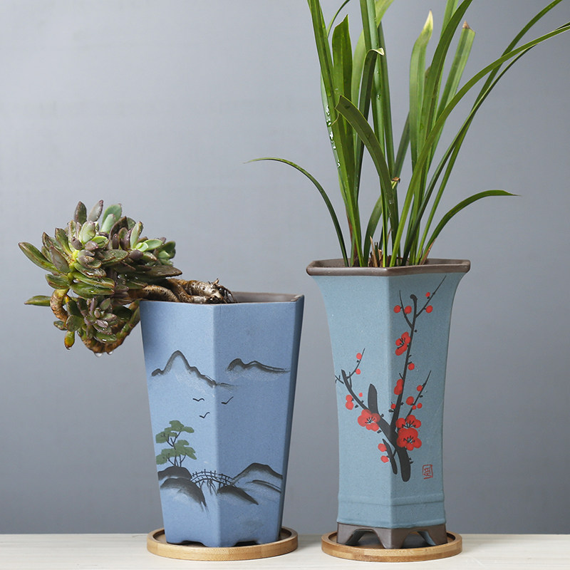 绿植绿萝兰花专用花盆陶瓷清仓包邮大小号多肉老桩紫砂高盆带托盘,鲜花速递/花卉仿真/绿植园艺,花盆,淘宝优惠券,粉丝福利购,淘宝优惠卷