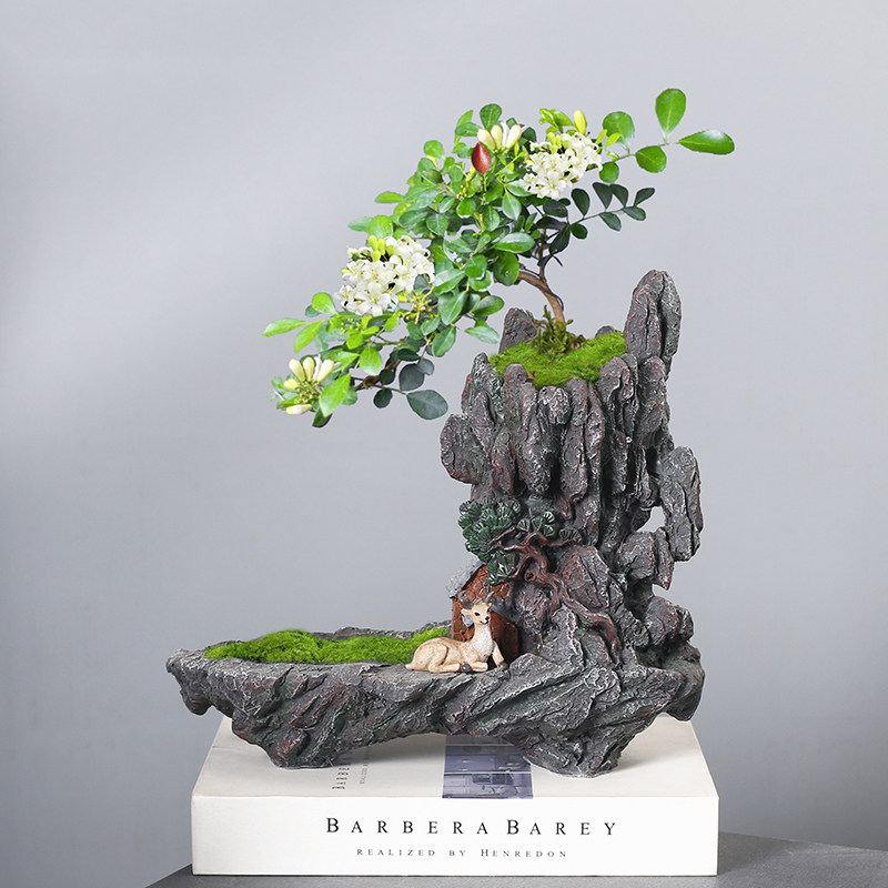 복고풍 창조적 인 6 월 눈 아스파라거스 대나무 수지 화분 모조 ROCKERY 철 매달려 즙이 많은 녹색 식물 조경 냄비