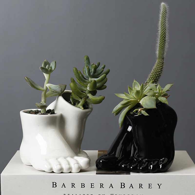 现代简约陶瓷肉肉花盆北欧客厅样板房设计师创意艺术双足多肉花器