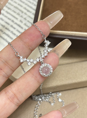 布拉格月光白玉髓项链女2025新款轻奢新中式钛钢不掉色锁骨链