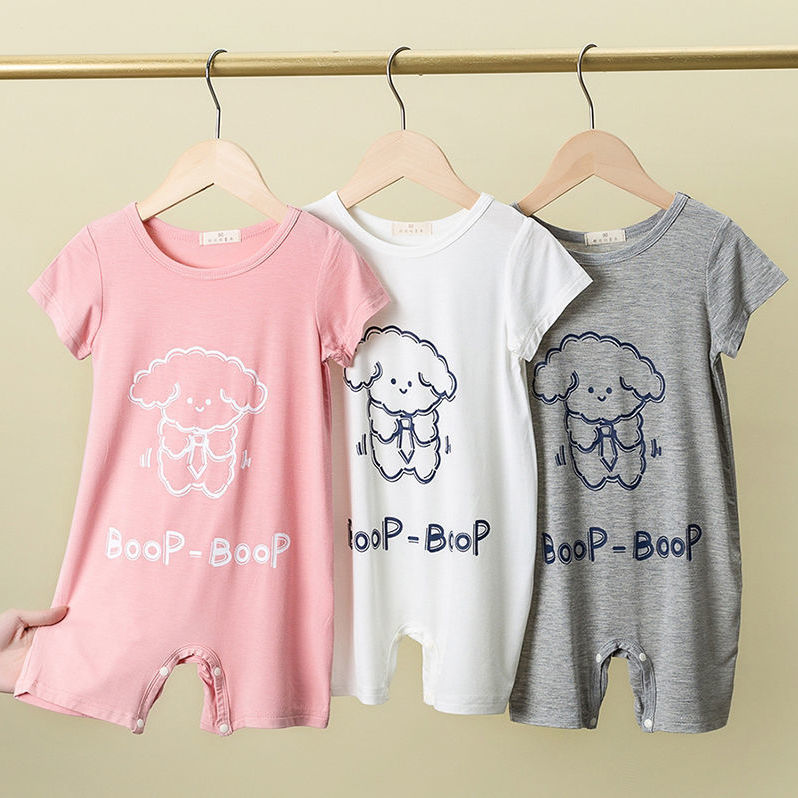 连体。款中大服薄莫代夏季宽松爬家居尔短袖睡衣小童宝宝童童图片