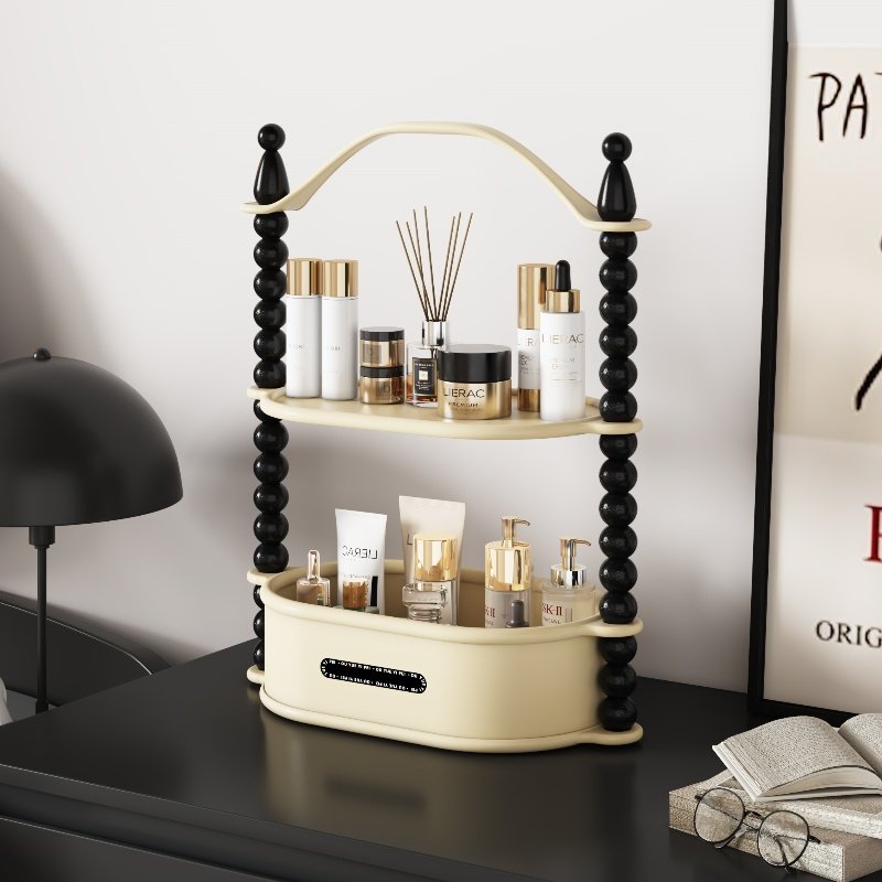 轻奢提篮收纳盒桌面卧室护肤品香薰香水化妆品收纳盒梳妆台置物架
