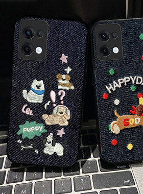 真牛仔布刺绣适用OPPOReno13手机壳秋冬10布艺7se保护套K11x外壳11新款A6max高级感7/2026年6全包A1 防摔K10