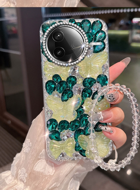 绿色小清新水钻适用红米K80手机壳/2025年5新品12turbo保护套turbo4高级感13X外壳14女款12S全包13小众12防摔