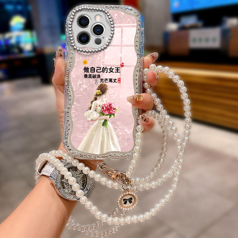 斜跨镶钻水钻贝壳适用苹果iPhone16ProMax手机壳高级感15plus简约13防摔13外壳6女款6保护套12全包11Pro新款