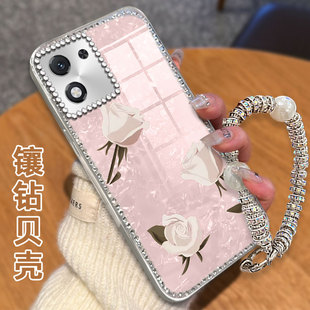 V30外殼X60i新款 x10防摔power網紅 2025年x30全包300Pro高級感200Pro女款 水鉆鑲鉆貝殼紋適用榮耀X70i手機殼