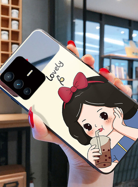 可爱公主女孩镜子补妆镜适用vivo新品S12手机壳S15E新款S10女S9卡通S7全包S6防摔S5玻璃S1外壳x70pro十+软x80
