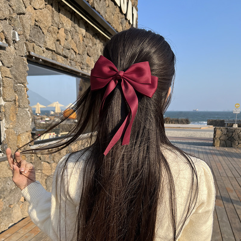 发夹女后脑勺2026年新款高端蝴蝶结头饰发饰红色鸭嘴夹丝带弹簧夹