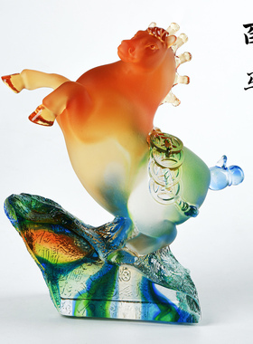 琉璃百福马摆件卡通生肖马工艺品客厅书房财福马中式装饰高档礼品