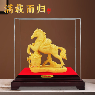 满载而归绒沙金工艺品马摆件高档办公室桌面装饰品聚宝盆开业礼物