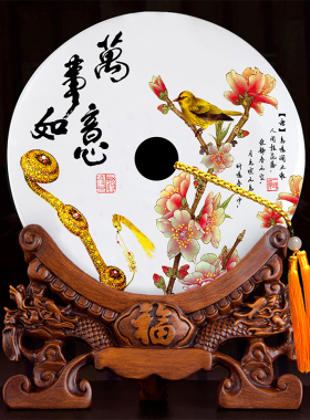 玉石祝福新中式客厅书房酒柜