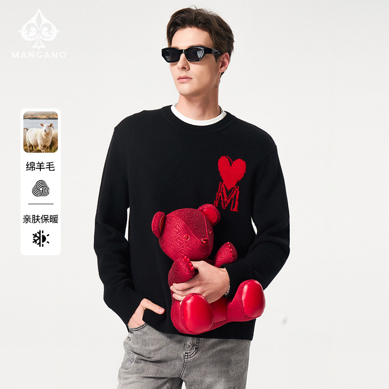 【纯绵羊毛】曼加龙2025秋冬时尚男士针织衫商务休闲保暖圆领毛衣,男装,针织衫/毛衣,淘宝优惠券,粉丝福利购,淘宝优惠卷