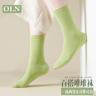 绿色中筒袜子女棉质堆堆袜ins潮春夏薄款 月子长袜 无骨袜白色春季