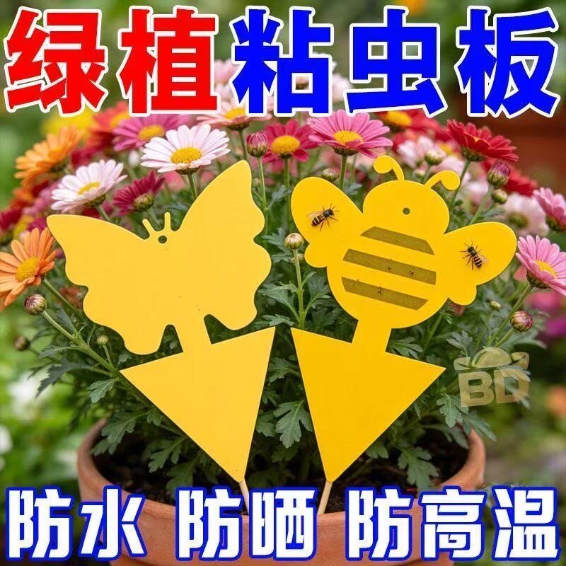 双面诱虫板黏沾虫小飞虫粘板家用强力粘蝇纸花卉蝴蝶黄色粘虫板