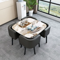 Квадратный стол из сланца на 80 градусов и черное кожаное кресло (шиферная поверхность + полностью автоматическое приготовление чая + четыре стула)