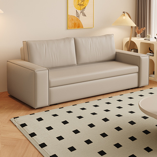 意式真皮豆腐块沙发床两用一体直排小户型客厅带床垫多功能伸缩床