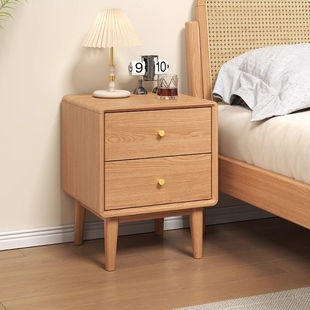 百思宜橡木实木床头柜现代简约床边小柜子北欧卧室原木储物柜窄款