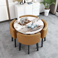 Круглый стол из сланца 80 и коричневое кожаное кресло (шиферная поверхность + полностью автоматическое приготовление чая + четыре стула)