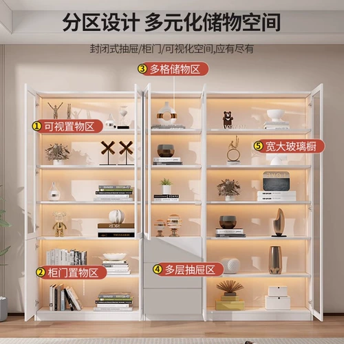 阳漫 Книжный шкаф для гостиной в кремовом стиле, встроенный в стену, с верхним освещением, роскошный современный люкс со стеклянной дверью