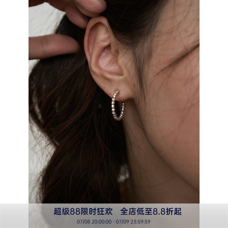 PAUSA ANN s925y 简约花纹银珠圈圈小众设计金银耳环