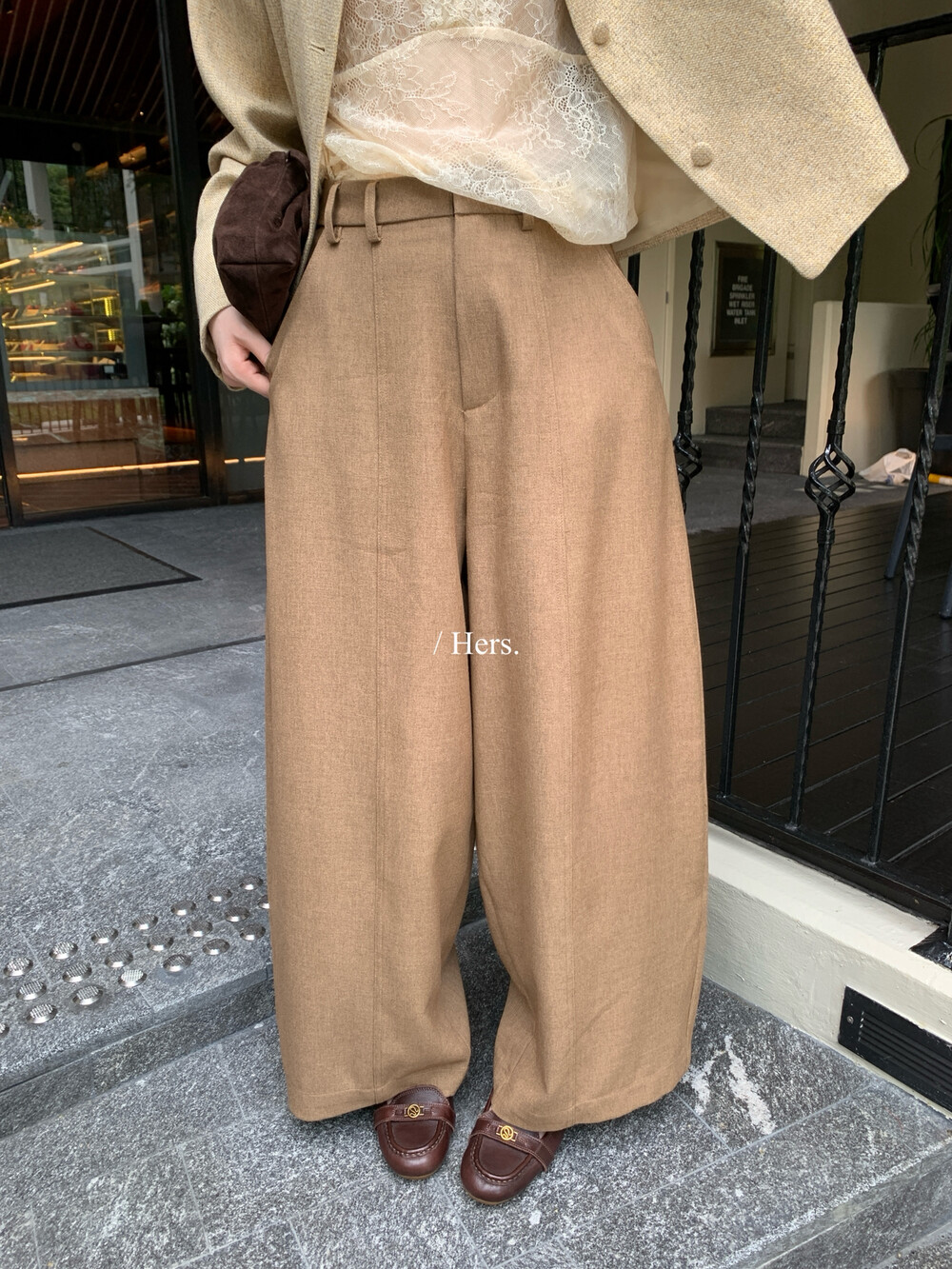 Hers小气球型压线休闲阔腿裤女