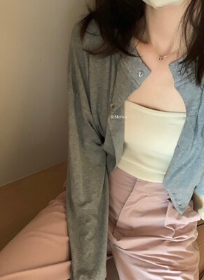 薄料灰色开衫春夏长袖洋气软糯女