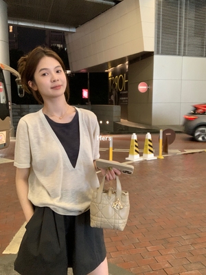 METWO hers极简调性撞色假两件薄款短袖针织衫女夏季 20980