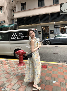 METWO 港味花花连衣裙女2024夏季新款高级感花边天丝背心裙08364