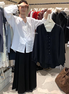 一勺甜 hers高品质v领绑带小衫女2025秋季宽松显瘦衬衫上衣92245