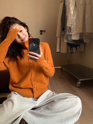 一勺甜 hers韩标！通勤高领单排扣保暖毛衣女2025秋针织开衫92515