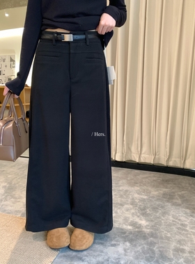 一勺甜 hers加厚抓绒黑色直筒休闲裤女2025冬季高腰休闲裤92751