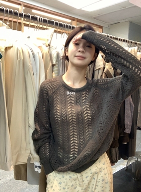 一勺甜 hers日常通勤镂空保暖毛衣女2025早秋宽松显瘦上衣 92134