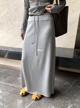 METWO hers百搭不挑人~直筒显瘦绑带休闲长款半身裙女 21003