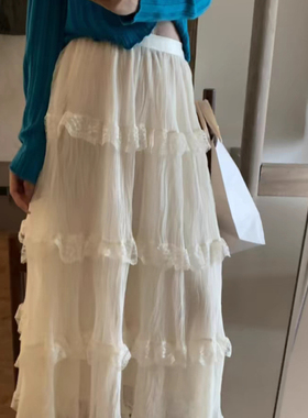 METWO 8073甜美风网纱蕾丝拼接蛋糕裙半身裙女高腰大摆裙A字裙