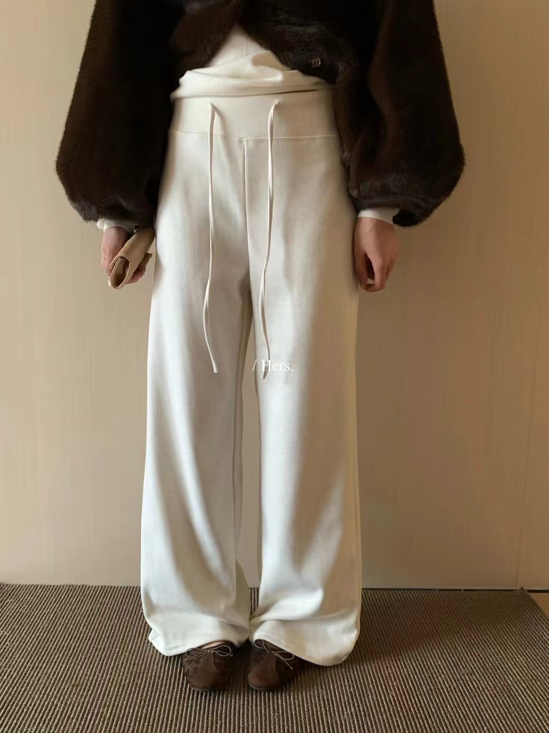 一勺甜 hers纸片长腿裤百搭加绒直筒休闲裤女2025冬季阔腿裤92609