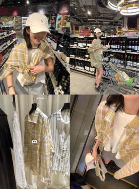 一勺甜【Hers】复古格子衬衫女舒适慵懒格子薄款防晒衬衣女80554