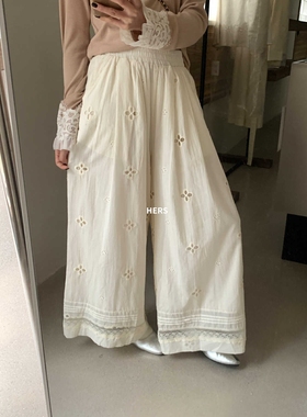 METWO hers镂空蕾丝拼接飘飘裤女2025新款度假休闲阔腿裤 20519