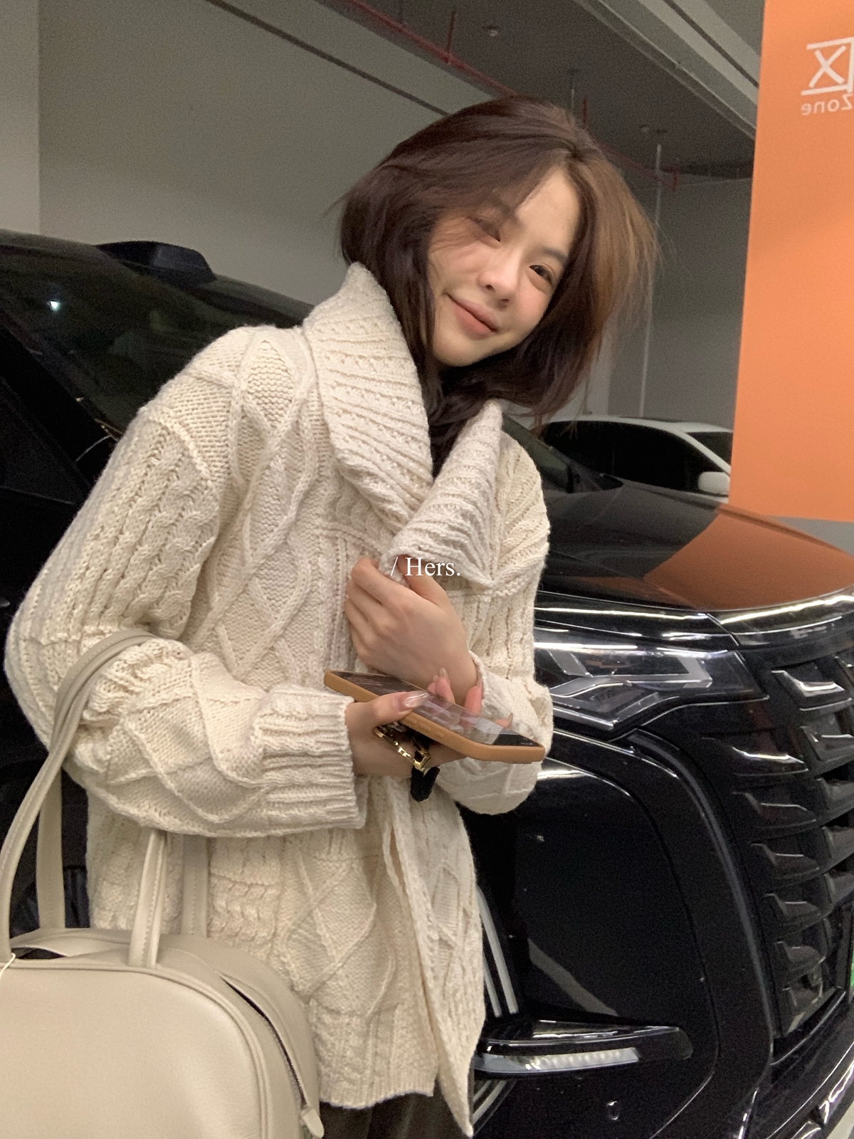 一勺甜 hers韩系慵懒休闲翻领麻花大毛衣女2020冬针织毛衣92572