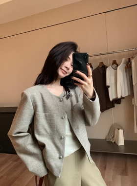 一勺甜 hers灰色贵气小香风短款外套女2025秋季法式圆领上衣92166