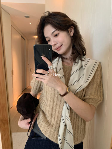 Hers经典绞花短袖针织衫T恤女