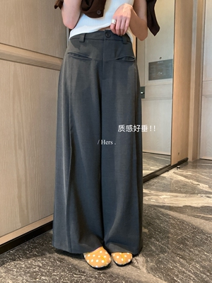 通勤压线设计高腰阔腿西裤女