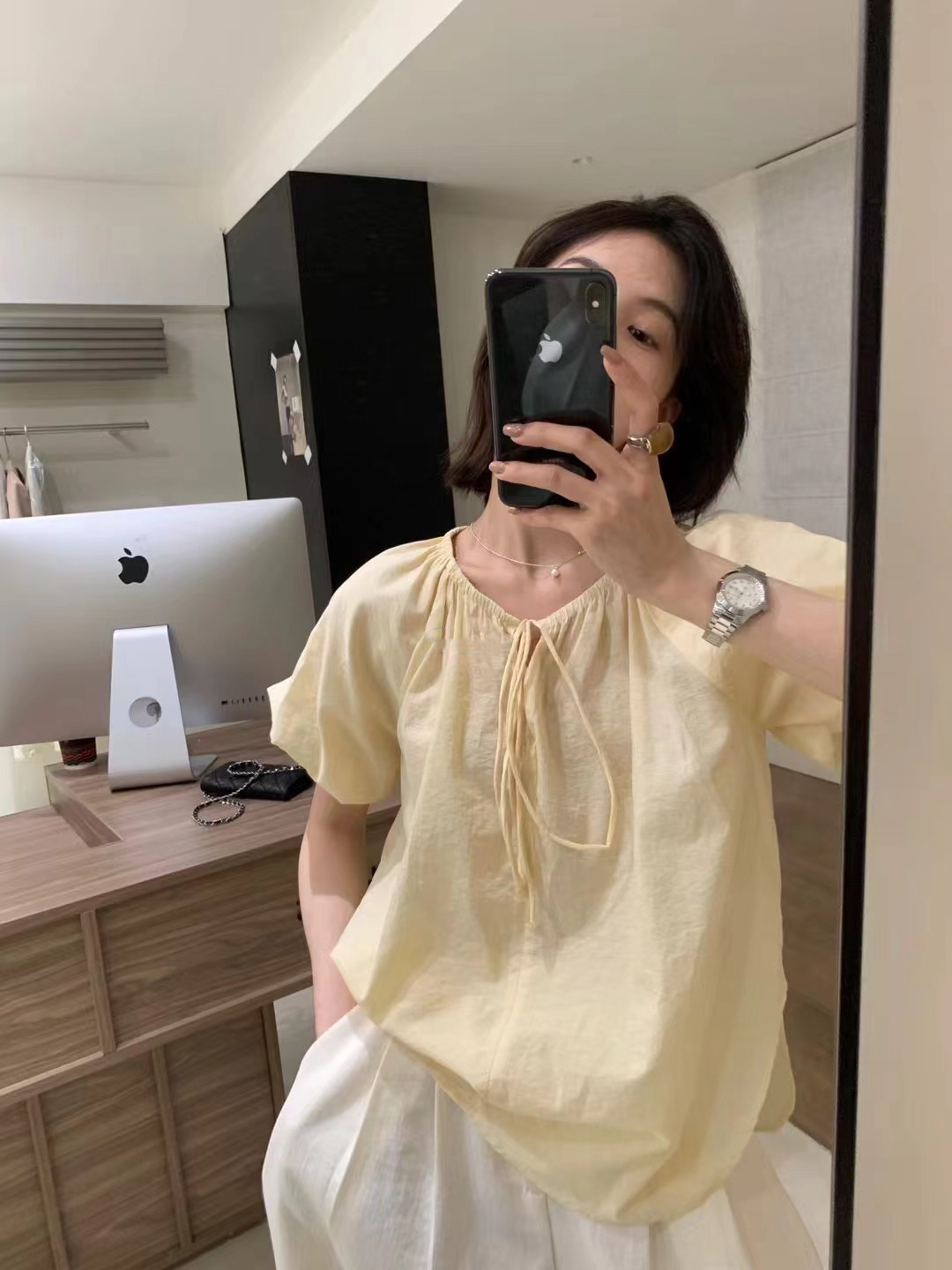 METWO hers韩系绑带小衫女夏季新款设计感小众娃娃衫衬衫9402