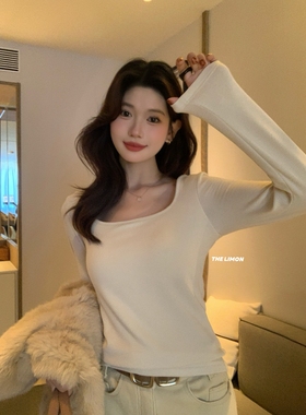 柠檬 LIMON打底小暖炉｜U领磨毛德绒一体杯内搭长袖T恤 1278#