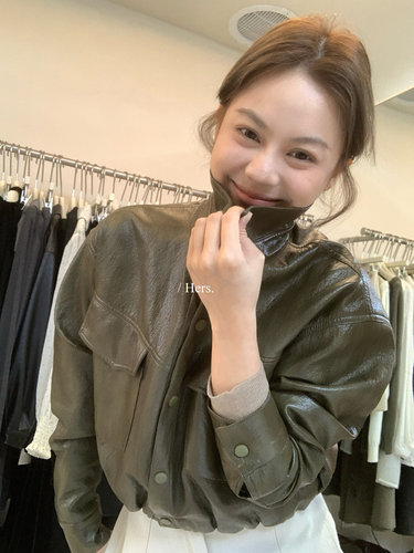 Hers街头感皮夹克纯色超短外套