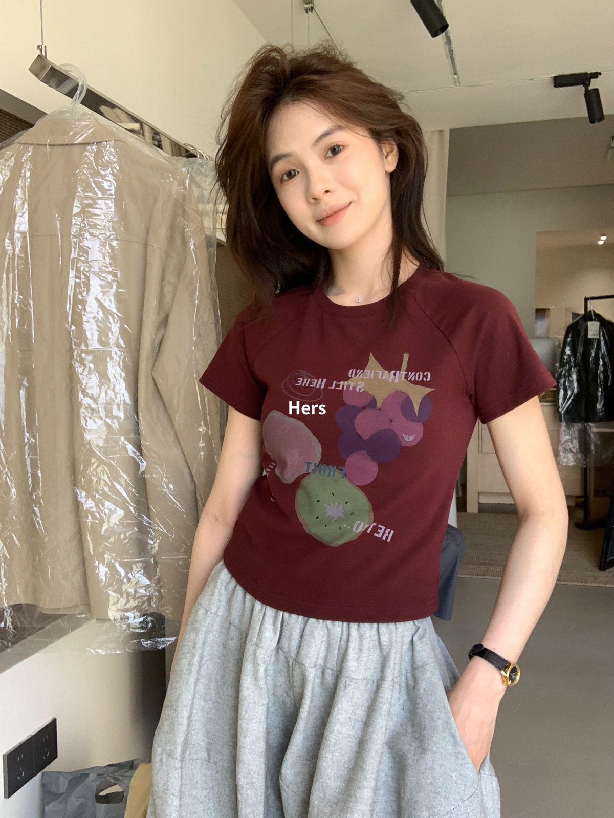 METWO hers韩系UP主！小众葡萄水果短袖T恤女夏季新款上衣 20936