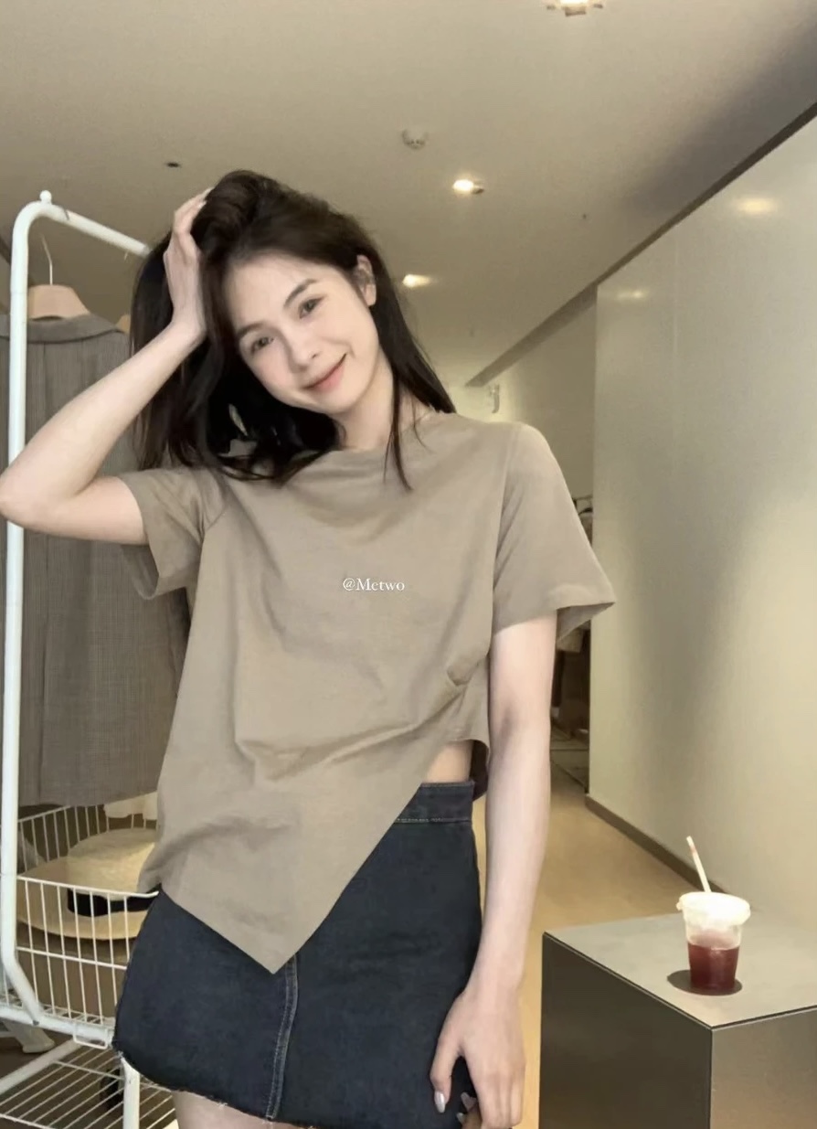 现货METWO不规则斜边设计感基础T恤8151春夏短款小众短袖tee女