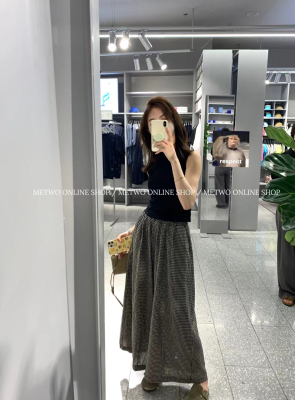 METWO格子麻裤 九分裤文艺棉麻裤裙复古长裤女夏季百搭小众款1273