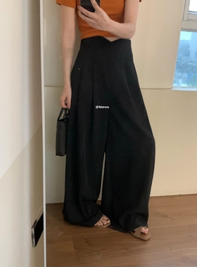 METWO黑色显腰细冷饭神裤女2024夏季垂坠感老钱风直筒阔腿裤08283