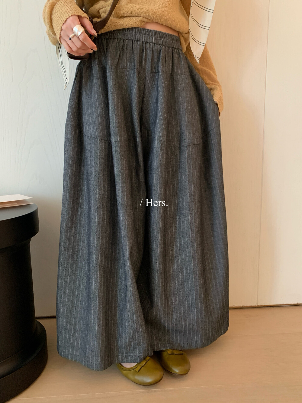 Hers经典百搭条纹山本阔腿裤女